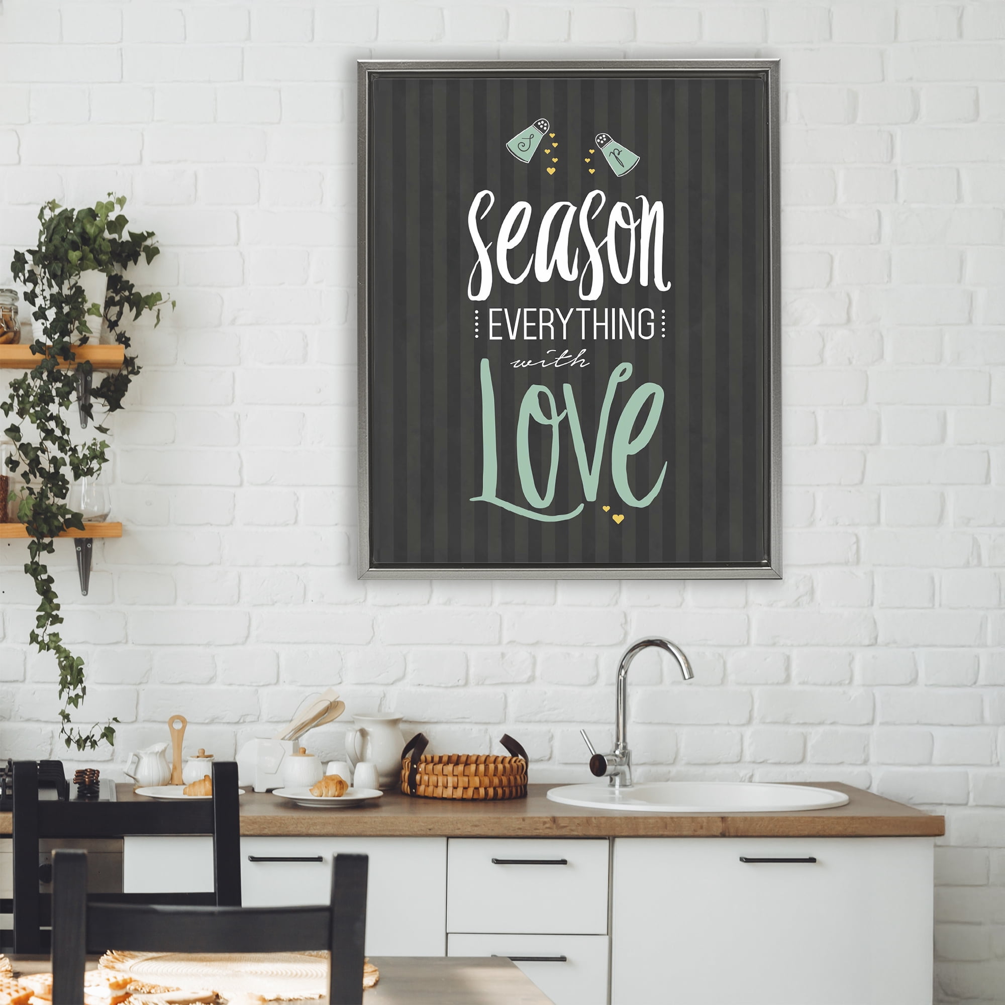 Season With Love Black & Green Gray Framed Floater Canvas Wall Art, design by Lettered and Lined