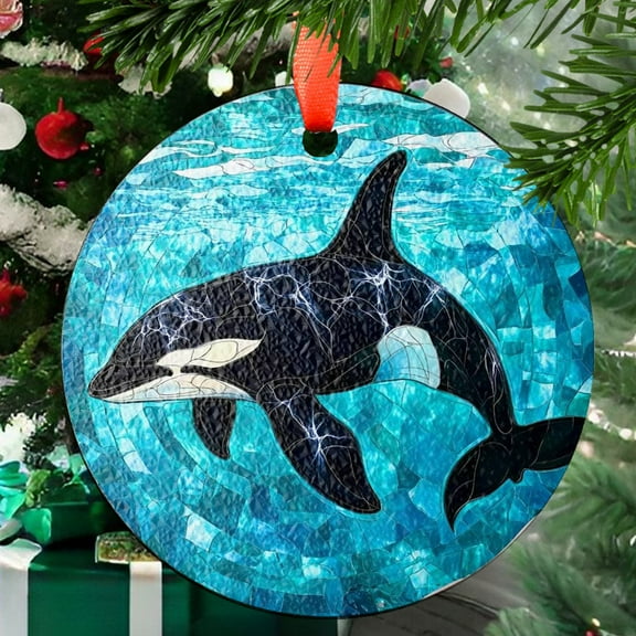 Orca Stained Glass Killer Whale SunCatcher Ocean Art Light Catcher Window Hanging Home Decoration Gifts for Ocean Lover Sea Life Decor Beach, Stained Glass Ornament 2025, Holiday