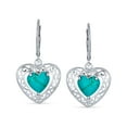 thumbnail image 2 of Bling Jewelry Womens Bali Style Natural Turquoise Heart Shape Drop Earrings Scroll Filigree Sterling Silver Fish Hook, 2 of 5