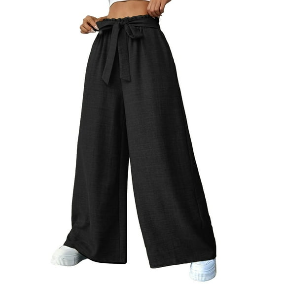 IDALL Wide Leg Pants Woman Lounge Pants Women Womens Casual Long Pant High Waist Loose Fit Casual Trousers Baggy Pants Womens Pants Black L
