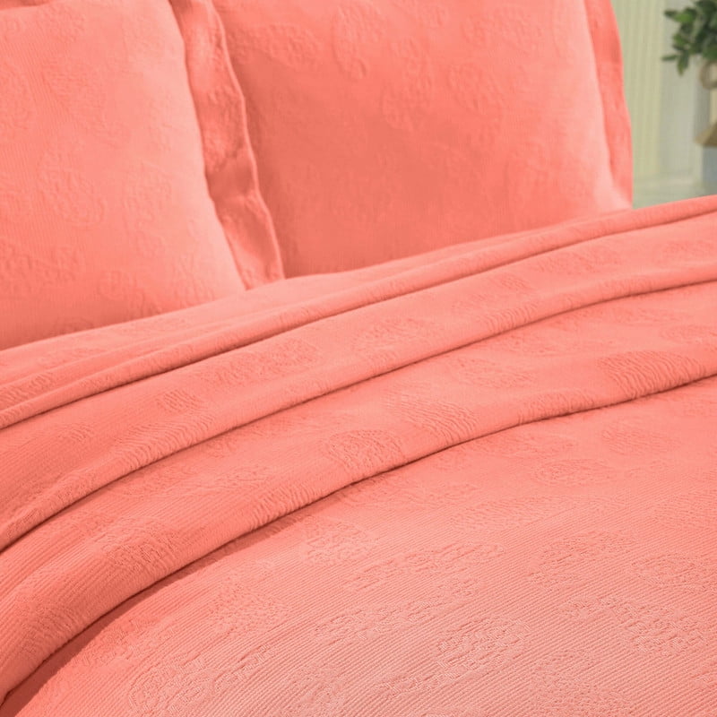 Supeior Paisley Cotton Decorative 2-Piece Bedspread Set, All Season Breathable Bedspreads, Twin, Coral