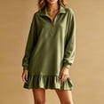 thumbnail image 2 of Levmjia Women's Dress Long Sleeve Polo Collar Quarter Zip Sweater Dress Casual Loose Fit Ruffle Hem Mini Dress Solid Color Fall Winter Dresses, 2 of 6