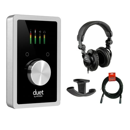 Apogee Electronics Duet USB Audio Interface with Polsen HPC-A30 Studio Monitor Headphones, Dual Headphone Hanger Mount & 20' XLR Cable