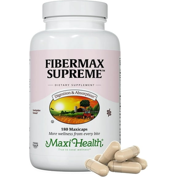 Maxi Health Fibermax Supreme – Psyllium & Flax Capsules – Unflavored Digestive Support – 180 Count
