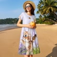 thumbnail image 4 of Uemuo Kitten and butterfly Print Womens Summer Dress Casual Swing Short Sleeve Sundresses Beach A-line Shift Dress, 4 of 6