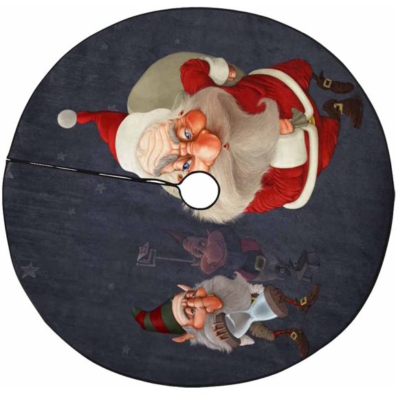 FMSHPON Running Santa Claus Xmas Christmas Tree Skirt Stand Mat for Holiday Party Decoration Indoor Outdoor 48 inches