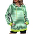 thumbnail image 2 of WREESH Women's Cozy Striped Hoodie Oversized Long Sleeve Casual Pullover Sweatshirt with Pocket Green, 2 of 7