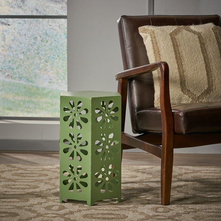 Noble House Jeremy Indoor 12 Inch Iron Floral Side Table Green