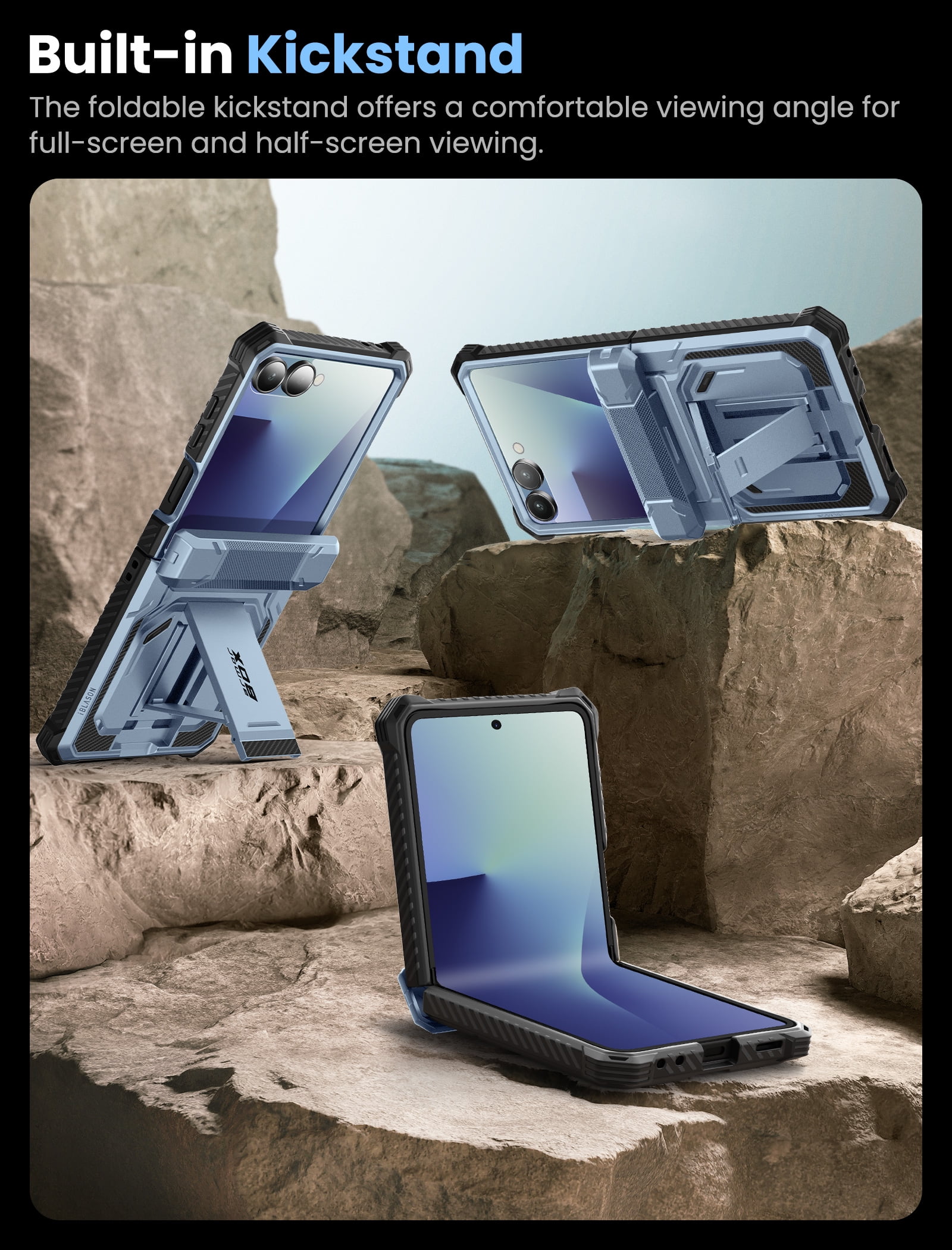 i-Blason Armorbox for Samsung Galaxy Z Flip 7 Case with Stand, [Built-in 9H Screen Protector] [with Belt-Clip] [Hinge Protection], Full-Body Military Protection Phone Case for Samsung Z Flip 7, Tilt