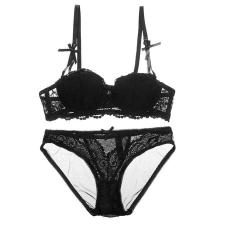 

Women s Bra and Panty Sets Pretty Push Up Lace Lingerie Sets Ladies Comfort Padded Underwire Bra Black