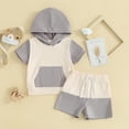 thumbnail image 2 of Okbabeha Toddler Baby Boy Summer Clothes Block Short Sleeve Hoodie Shirt Top and Shorts Casual 2Piece Outfit Set, 2 of 6