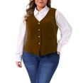 thumbnail image 1 of Chalecos de talla grande para mujeres Agnes Orinda, chaleco steampunk de terciopelo sin mangas, con botones, chalecos de traje de cuello en V 1X color café, 1 of 6