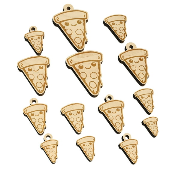 Cute Kawaii Pepperoni Pizza Wood Mini Charms Shapes DIY Craft Jewelry - No Hole - 14mm (26pcs)