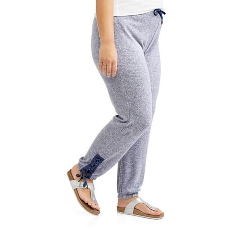 Poof Juniors' Plus Brushed Marl Lounge Jogger With Lace Up Detail