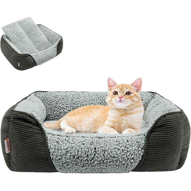 Washable Dog Bed with Removable Cushion for Medium Small Dogs Easy to Wash Pet Sofa Bed with Side Rectangle Bolster Cat Bed Calming Cuddle Puppy Bed Slip Bottom CM