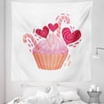 thumbnail image 1 of Love Tapestry, Cartoon Dessert Illustration of a Cupcake Heart Sweets and Candy Canes, Fabric Wall Hanging Decor for Bedroom Living Room Dorm, 5 Sizes, Salmon Baby Pink Maroon, by Ambesonne, 1 of 1
