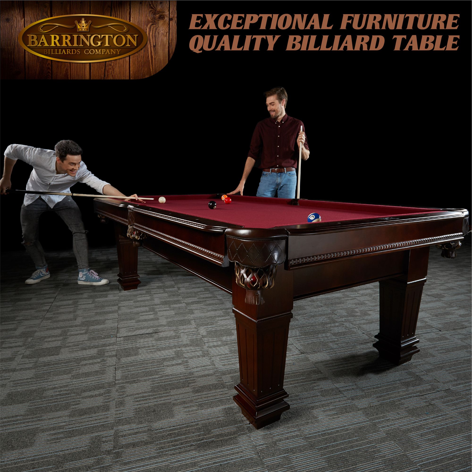 Barrington 100 Solid Wood Pool Table, Burgundy Cloth - image 3 of 12