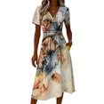 thumbnail image 4 of Elegant Dresses for Women V Neck Wrap Stretchy Waist Summer Sun Dress Casual Loose A-Line Knee Length Swing Dress, 4 of 5