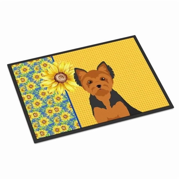 Carolines Treasures WDK5504MAT 18 x 27 in. Summer Sunflowers Black & Tan Puppy Cut Yorkshire Terrier Indoor or Outdoor Mat