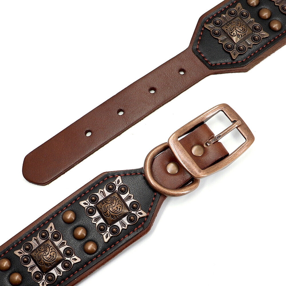 Beirui 2 inch Wide Padded Genuine Leather Dog Collar Strong Heavy Duty Studded Collars Adjustable for Medium Large Dogs German Shepherd