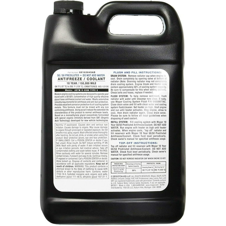 Genuine Coolant Antifreeze, 50/50 68163849AB - Walmart.com