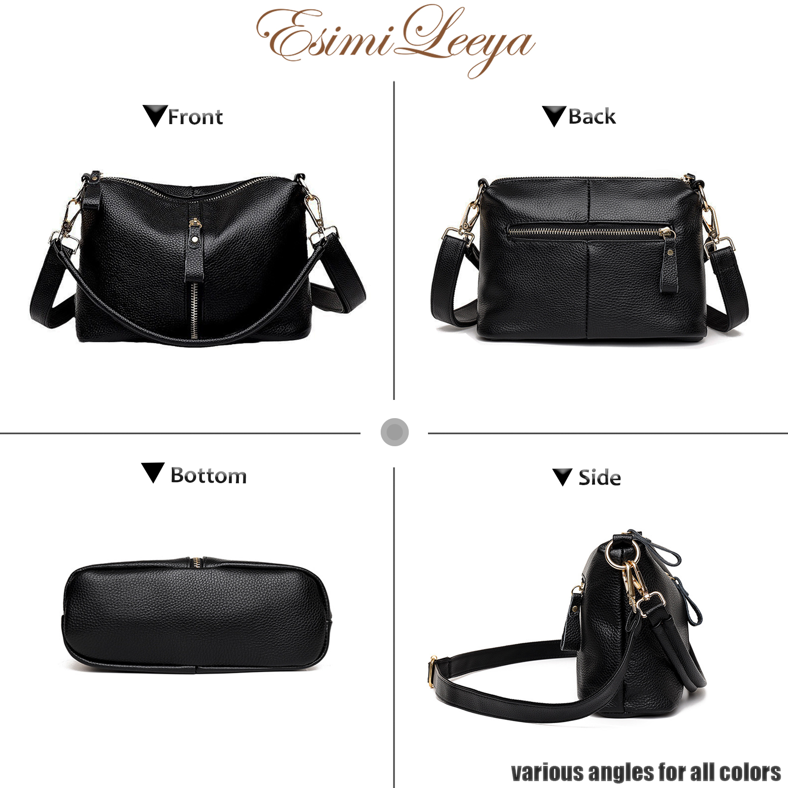 Black Leather Crossbody Purses for Women Secure Zipper Shoulder Bag Ideal for Travel, Commute, Shopping