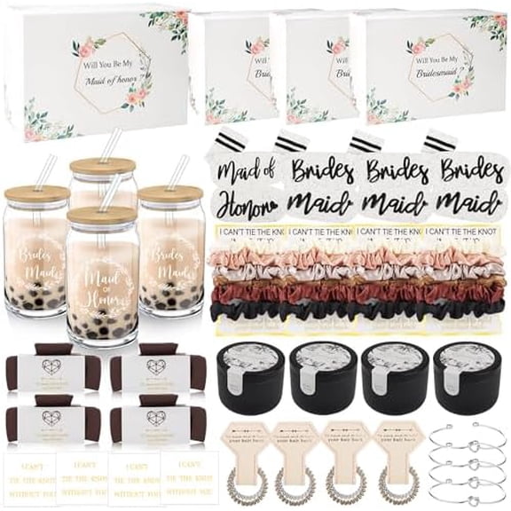 40Pcs Bridesmaid Proposal Box Gifts Set of 4 Will You Be My Maid of Honor Proposal Gifts Set Rectangular Hair Clips Soft Socks Scented Candle Bridesmaid Scrunchies Spiral Hair Ties Bridal Shower   