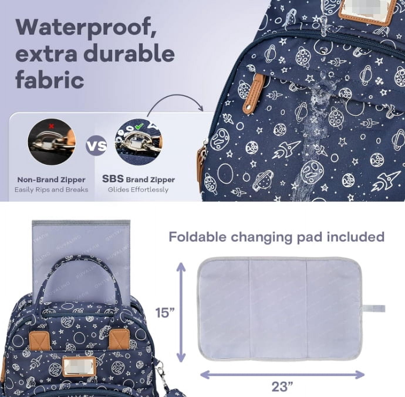 RKXQT Diaper Bag Backpack, Multifunction Travel Pack Maternity Baby Changing Bags, Large Capacity, Waterproof, Blue Cosmic