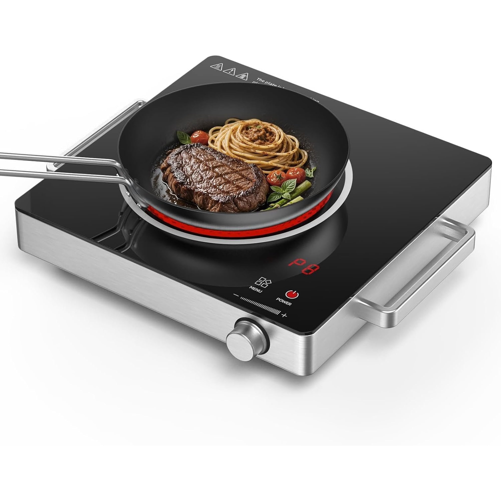 Hot Plate Electric Single Burner, 1800W Portable Countertop Ceramic Cooktop For Cooking With Adjustable Temperature & Stay Cool Stainless Steel Handles,Compatible With Cookware