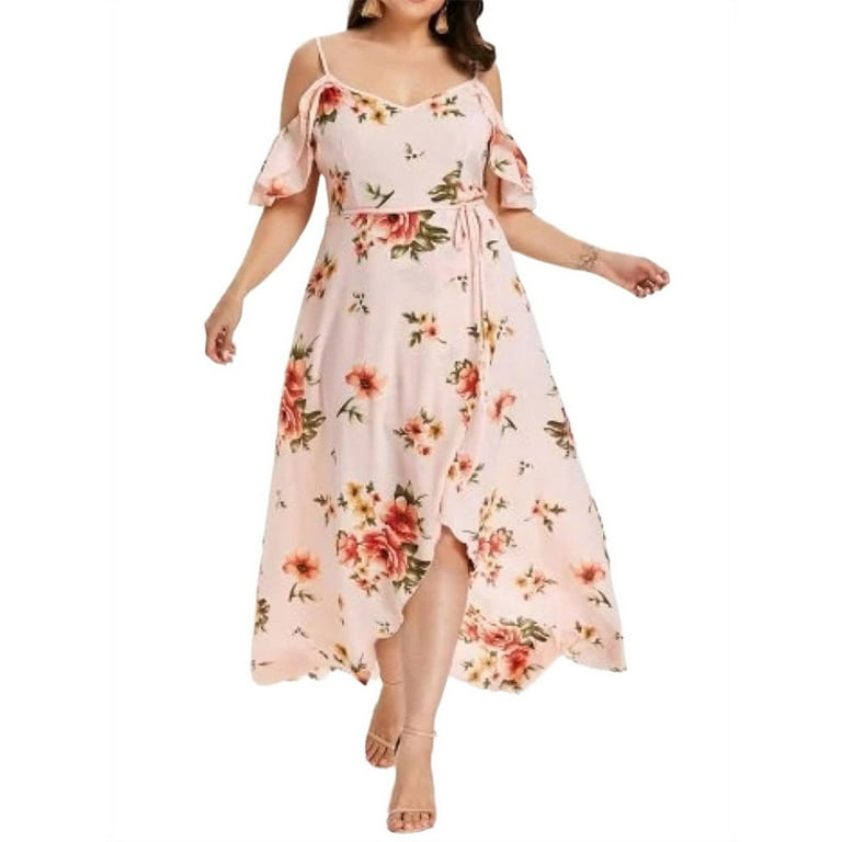 Plus Size Women Print Spaghetti Strap Chiffon Dress Walmart