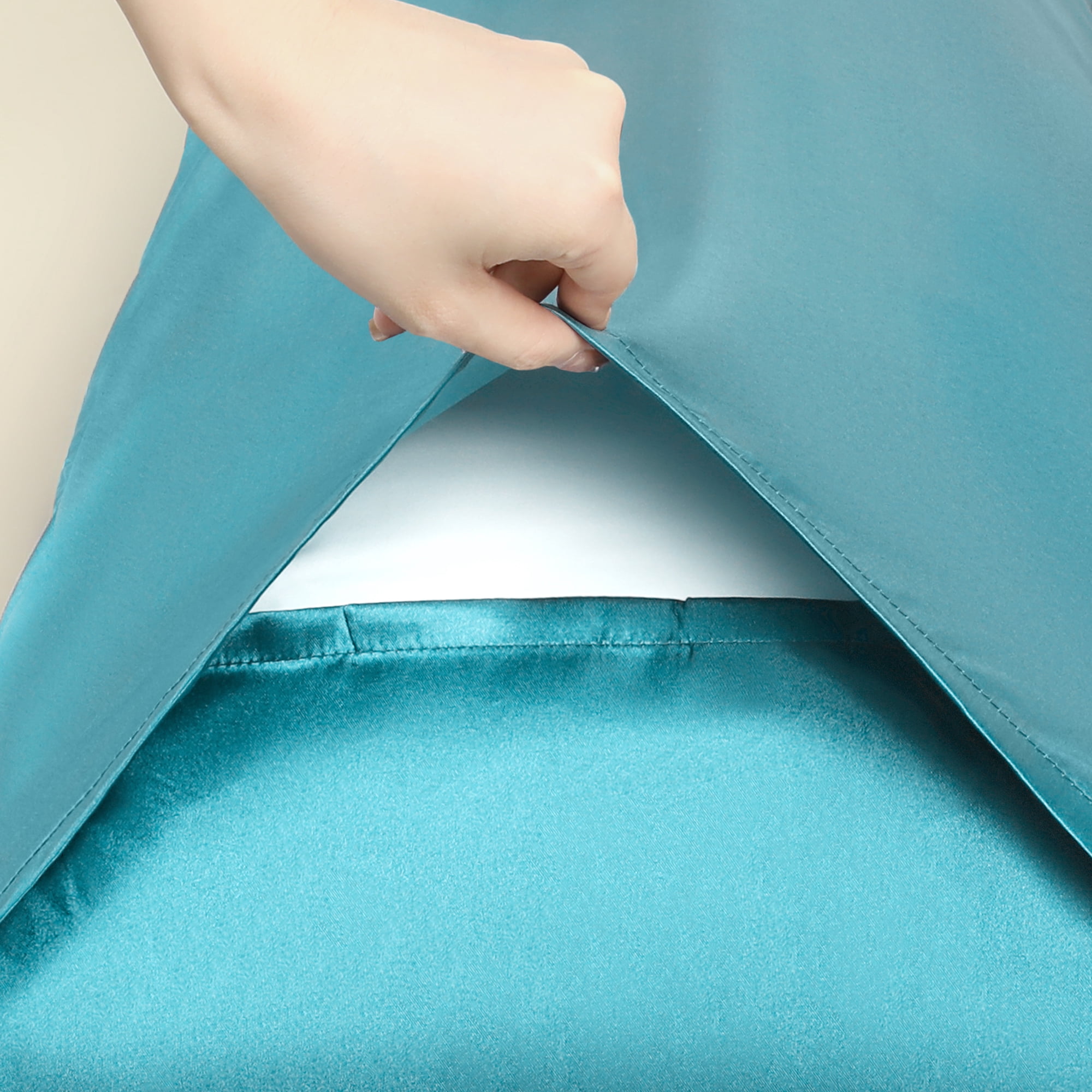 Unique Bargains Satin Pillow Cases Set of 2 Cooling Pillow Covers Blue Green