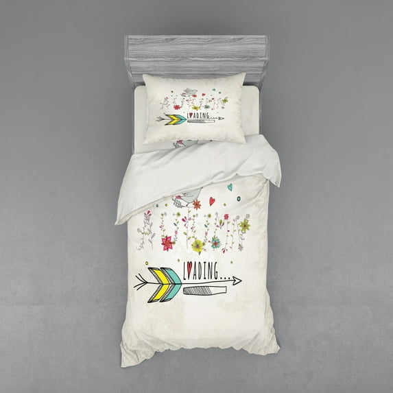 Ambesonne Vintage Bedding Set 3 Pcs, Fall Autumn Flowers, Twin XL, Red Yellow Beige