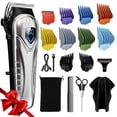 thumbnail image 1 of Cortapelos para hombres y mujeres profesionales, kit de corte de pelo inalámbrico de bajo ruido con 10 peines de colores, pantalla LED, regalos para hombres, cortapelos de barbero 5H con tijeras, capa, 1 of 5