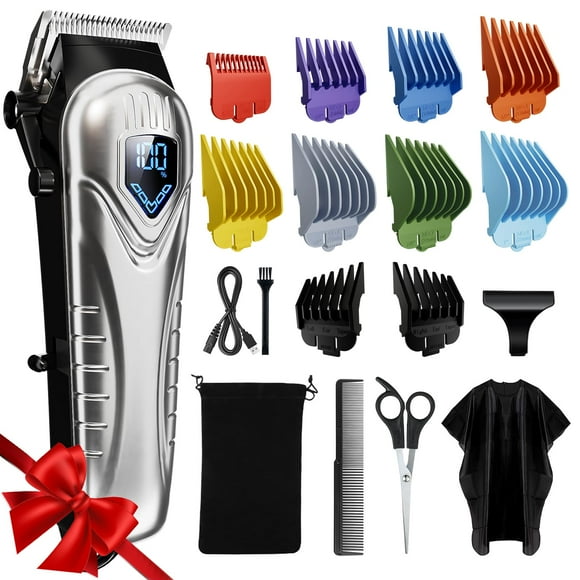 Cortapelos para hombres y mujeres profesionales, kit de corte de pelo inalámbrico de bajo ruido con 10 peines de colores, pantalla LED, regalos para hombres, cortapelos de barbero 5H con tijeras, capa
