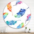 thumbnail image 2 of Designart 'Ethnic Colorful Feathers' Bohemian & Eclectic Circle Metal Wall Art 36x36 - Disc of 36, 2 of 5