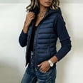 thumbnail image 4 of Women Quilted Puffer Jacket Knit Sleeve Padded Coat Zip Up Hooded Outerwear,Relaxed Comfy Daily Outing Casual Wear,Blue,M, 4 of 7