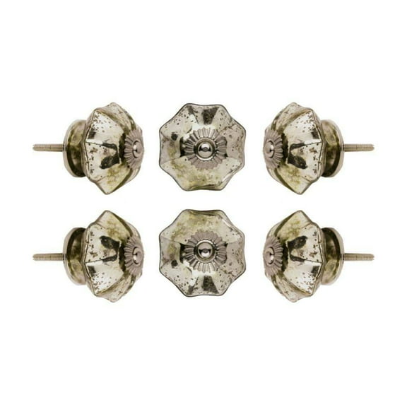 Set of Six Mirror Melon Glass Knobs