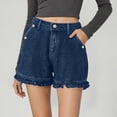 thumbnail image 4 of Ruffle Hem Jean Shorts for Women Stretchy Loose High Waisted Casual Denim Shorts with Pockets, 4 of 6