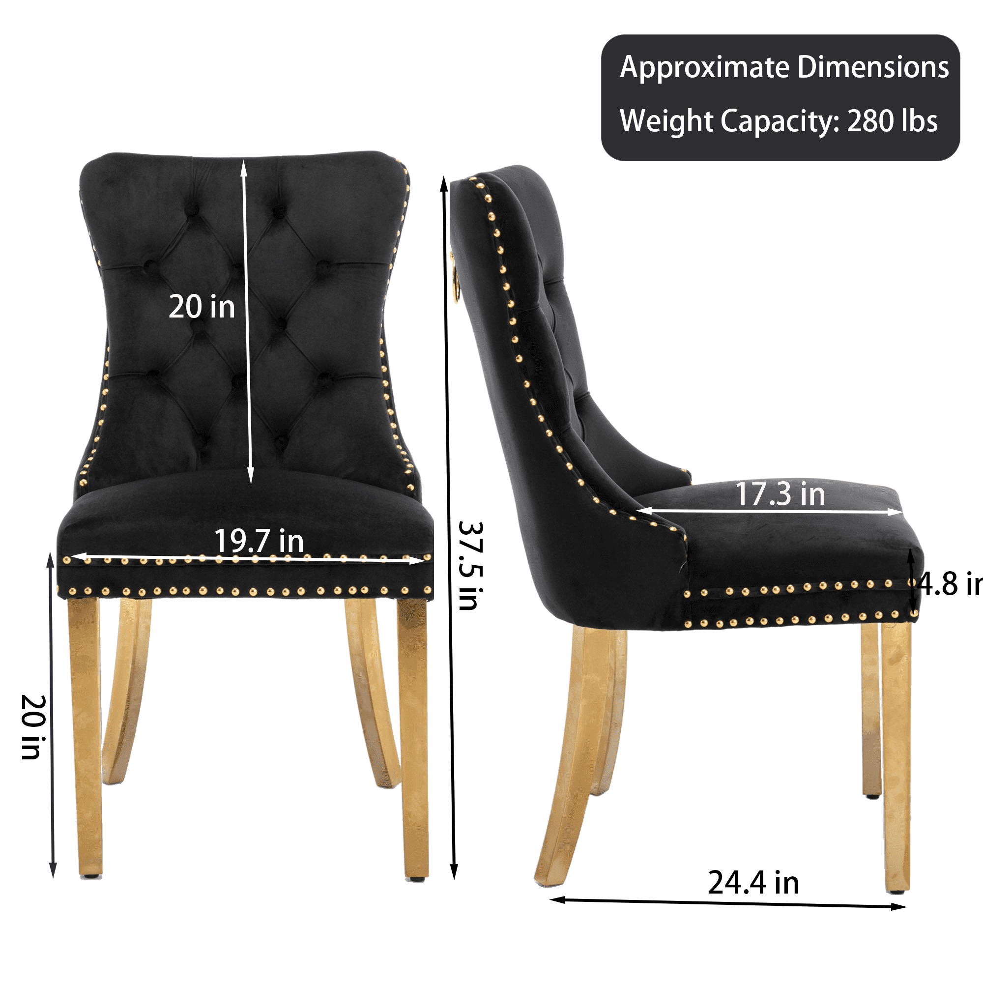 Rhomtree Modern Metal Button tufted Dining Side Chairs, Black (Set of 6)