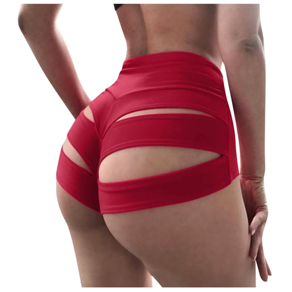 OSOLU Women Yoga Fashion Solid Color Pole Shorts Brief Knicker Hollow Panties Dance Wear Stretchy Running Joggers Sports Soft Tummy Control Workout Athletic Gym Bottoms Red S
