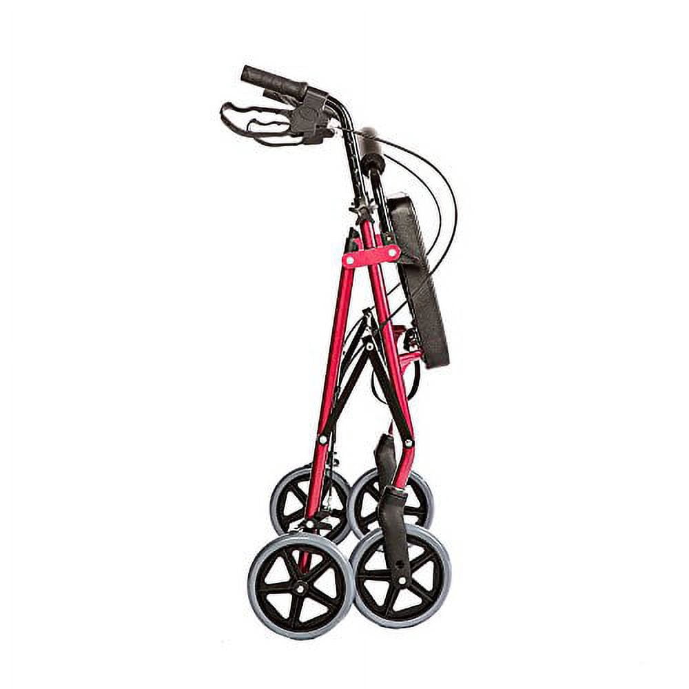 HEALTHLINE Heavy Duty Bariatric Rollator Walker With Seat and Wheels, 4 Wheel Walker With Large Seat and Basket and Brakes, Medical Heavy Duty Walker With Seat for Seniors, 8 Inch Wheels, 400 Lbs, Red