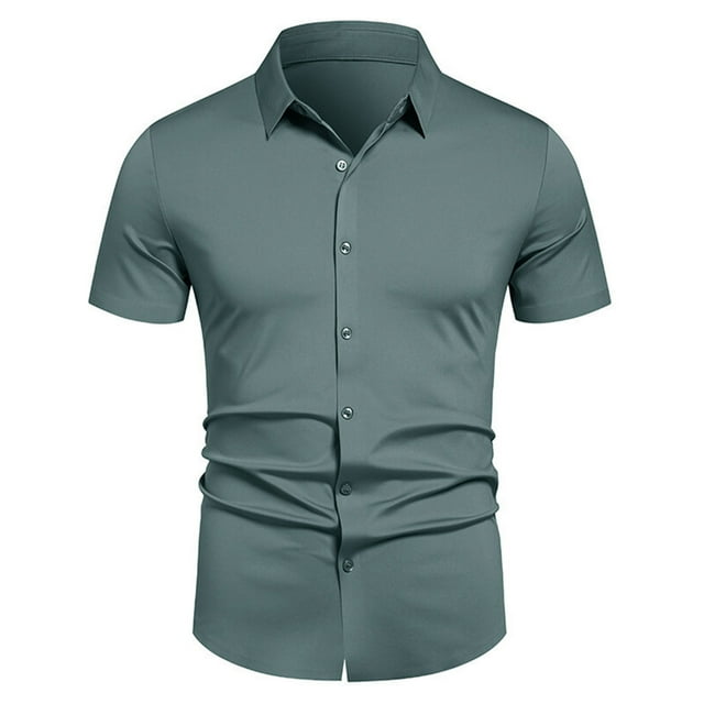 Kaemgyyd Mens Dress Shirts Summer Short Sleeve Button down Formal Shirts Soft Solid Collar Work Business Casual Tops