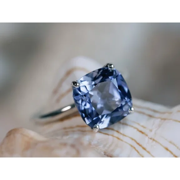Blue Sapphire Ring Cornflower Cushion Cut 925 Sterling Silver Wedding Gift Ring