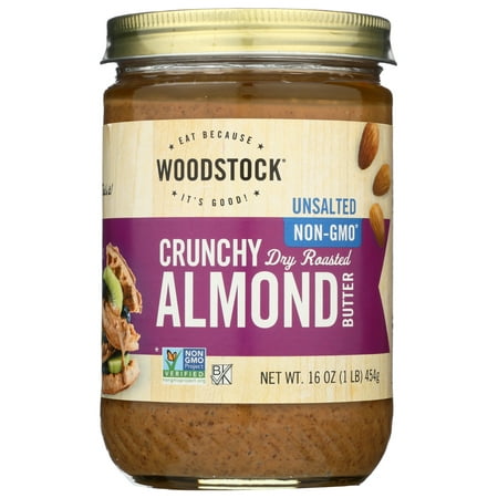 Woodstock Almond Butter, Crunchy, Unsalted, 16 oz