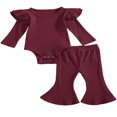 thumbnail image 1 of Newborn Baby Girl Boy Romper Bodysuit Top Ribbed Bell Bottom Pants Set 2Pcs Outfits, 1 of 6