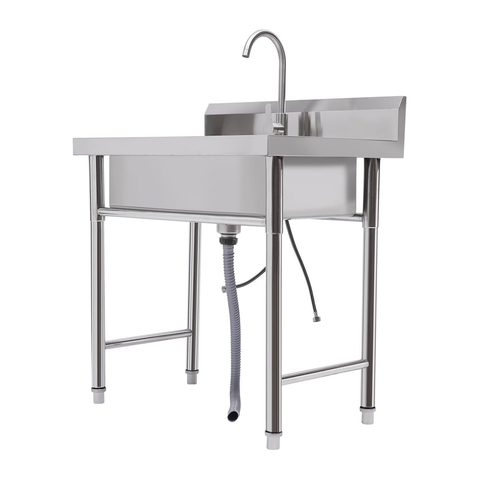 Modern Free-standing Silver Commercial Utility Prep Sink Stainless Steel 1 Compartment w/Basins Backsplash