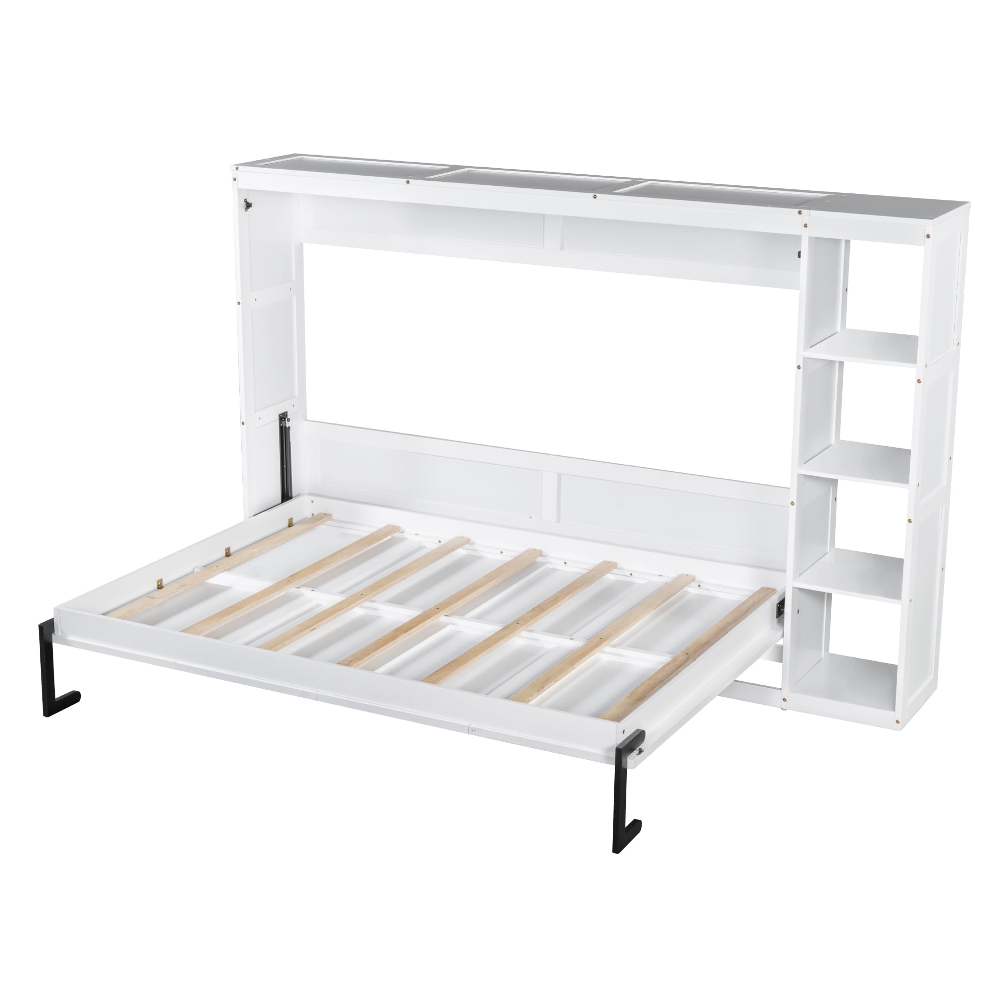 MAYEERTY Full Size Murphy Bed - Built-in Bookshelf, White