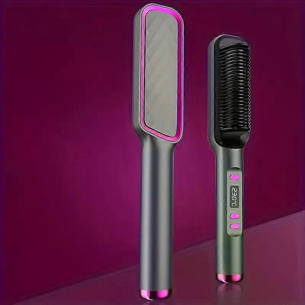 35W Ceramic Electric Hair Straightener Brush - Multi-Functional Hot Comb for Effortless Straightening & Curling, Wet & Dry Use, Anti-Frizz, with Advan
