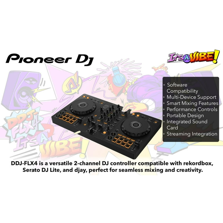 Pioneer DDJ FLX4 DJ Controller - Black Bundle with Laptop Stand