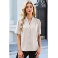 thumbnail image 6 of SHEWIN Blouses for Women Dressy Casual Short Sleeve V Neck Button Down Shirts Pleated Summer Business Office Work Tops, 6 of 10